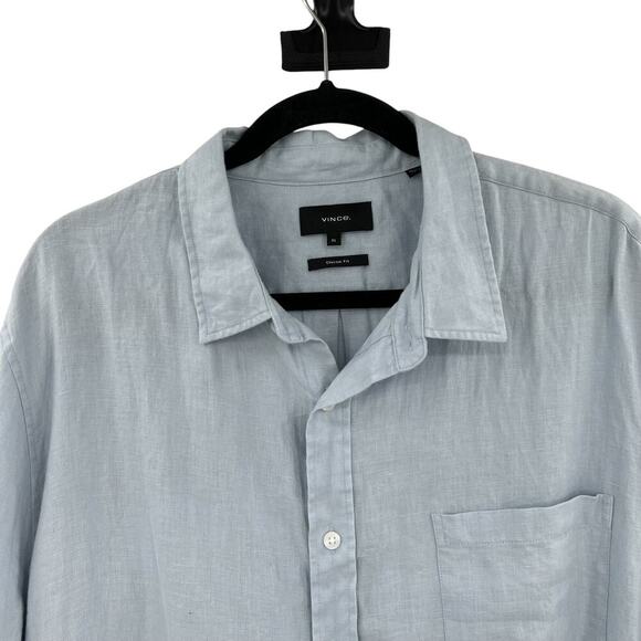 VINCE Short Sleeve Slim Fit Linen Sport Shirt In‎ Feather Blue Size XL - Picture 4 of 11